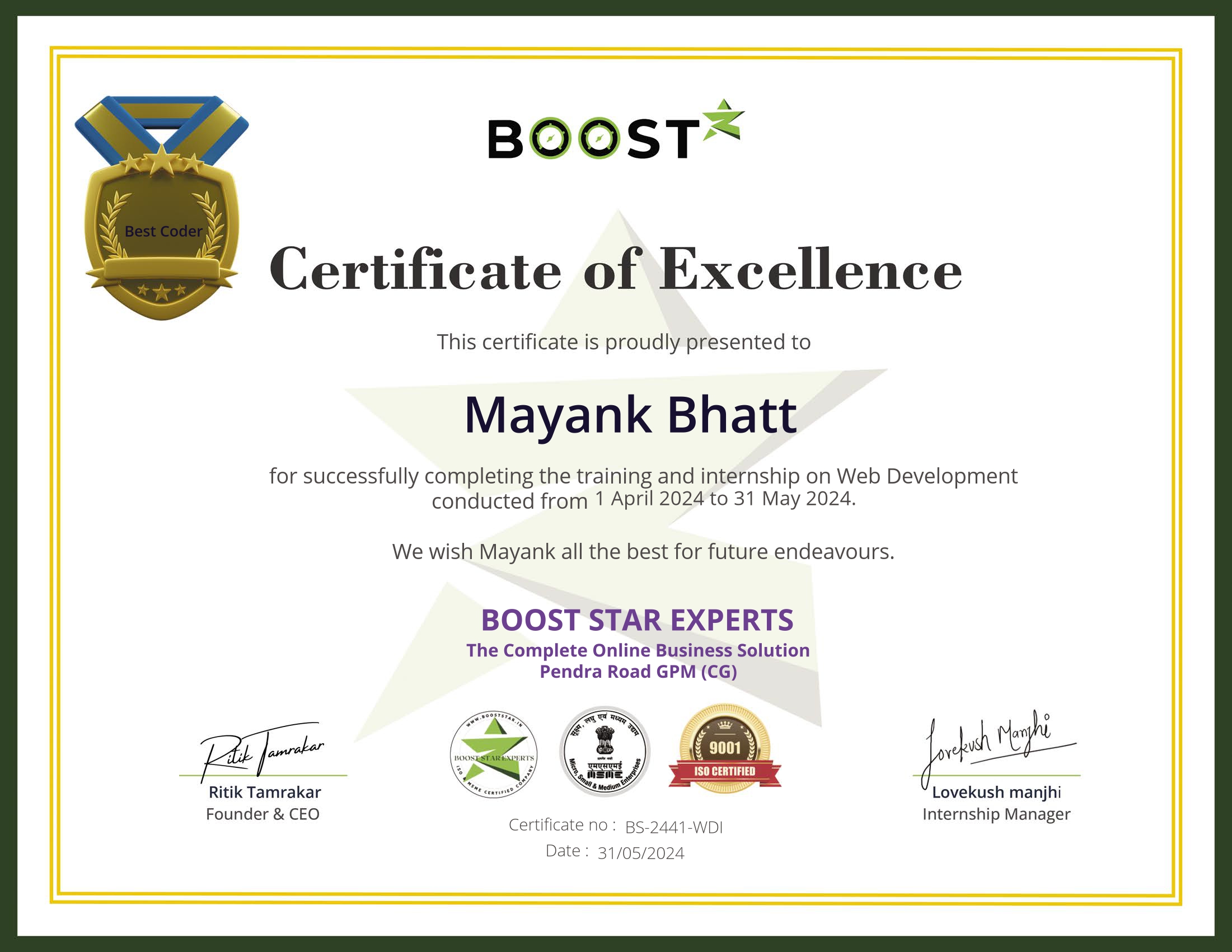 Best Coders certificate